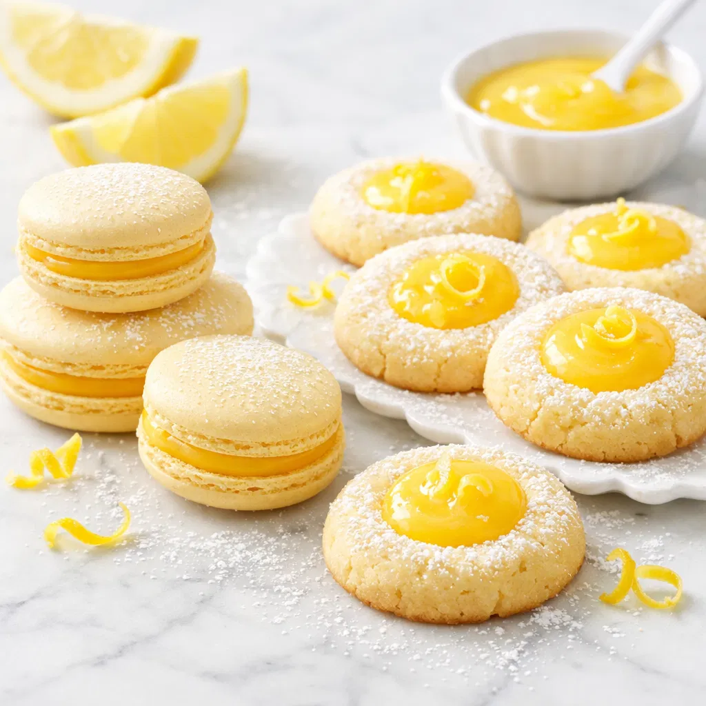 Lemon macaroons and lemon curd cookies