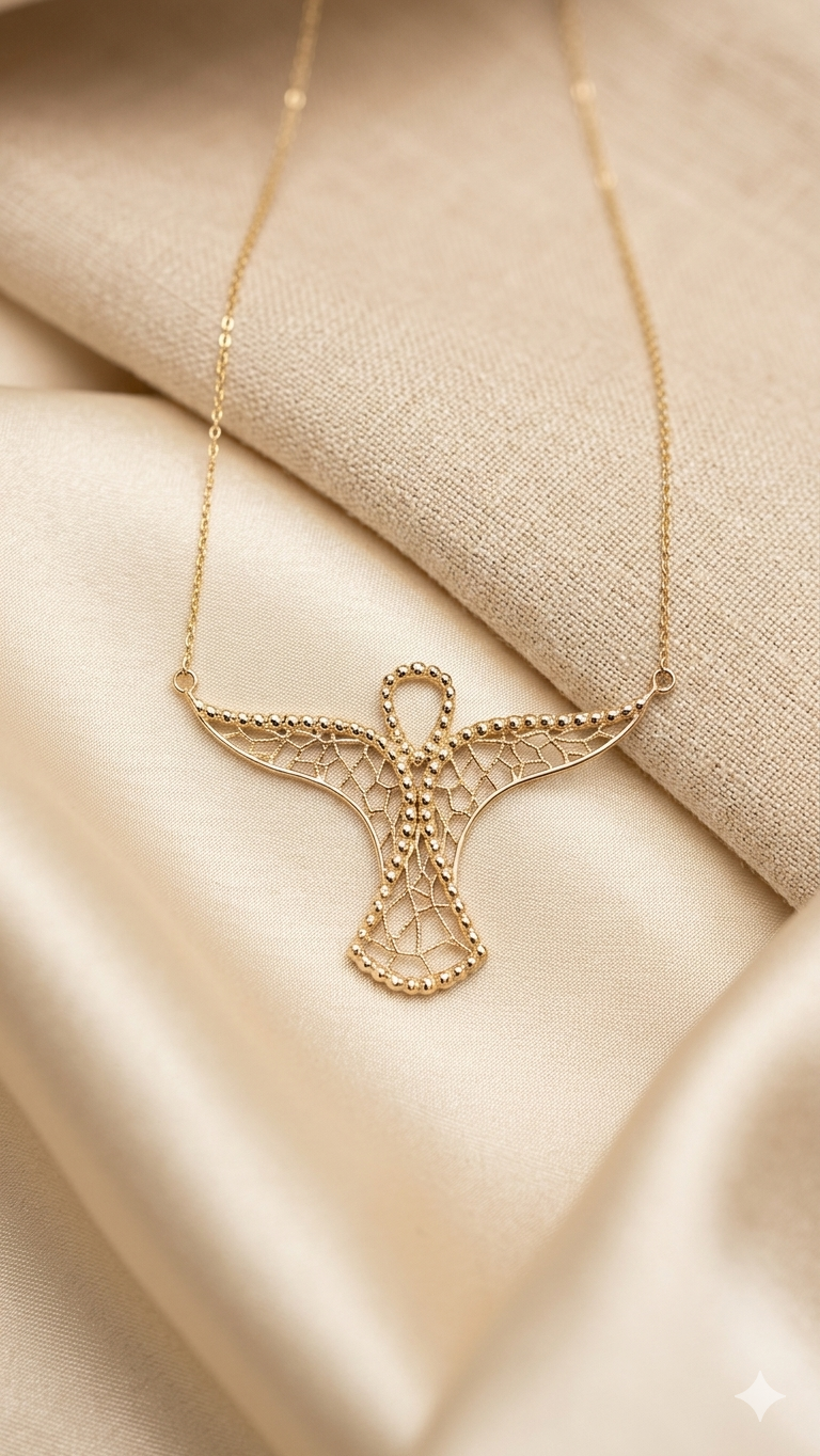 Colar Divino Espírito Santo em Ouro 18k com Bolinhas e Desenhos Geométricos