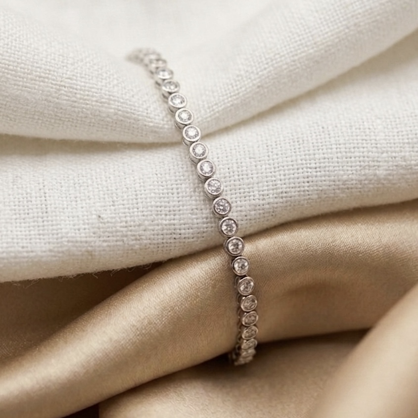 Pulseira Riviera em Ouro Branco 18k com Diamantes 3 Pontos