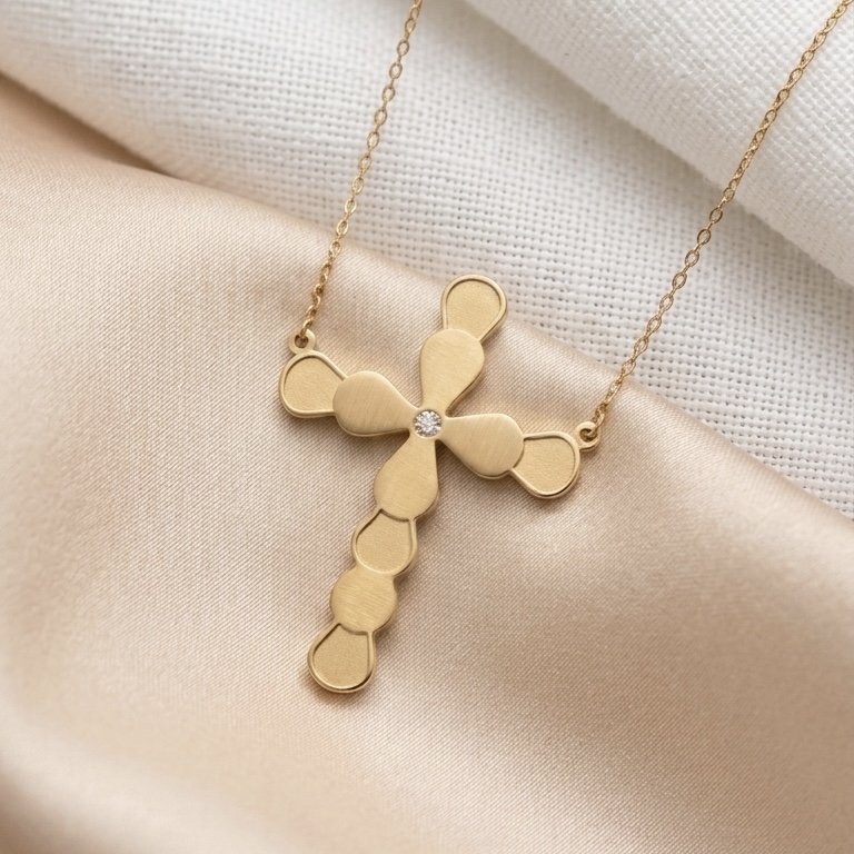 Gargantilha com Crucifixo Fosco em Ouro 18k com Diamante