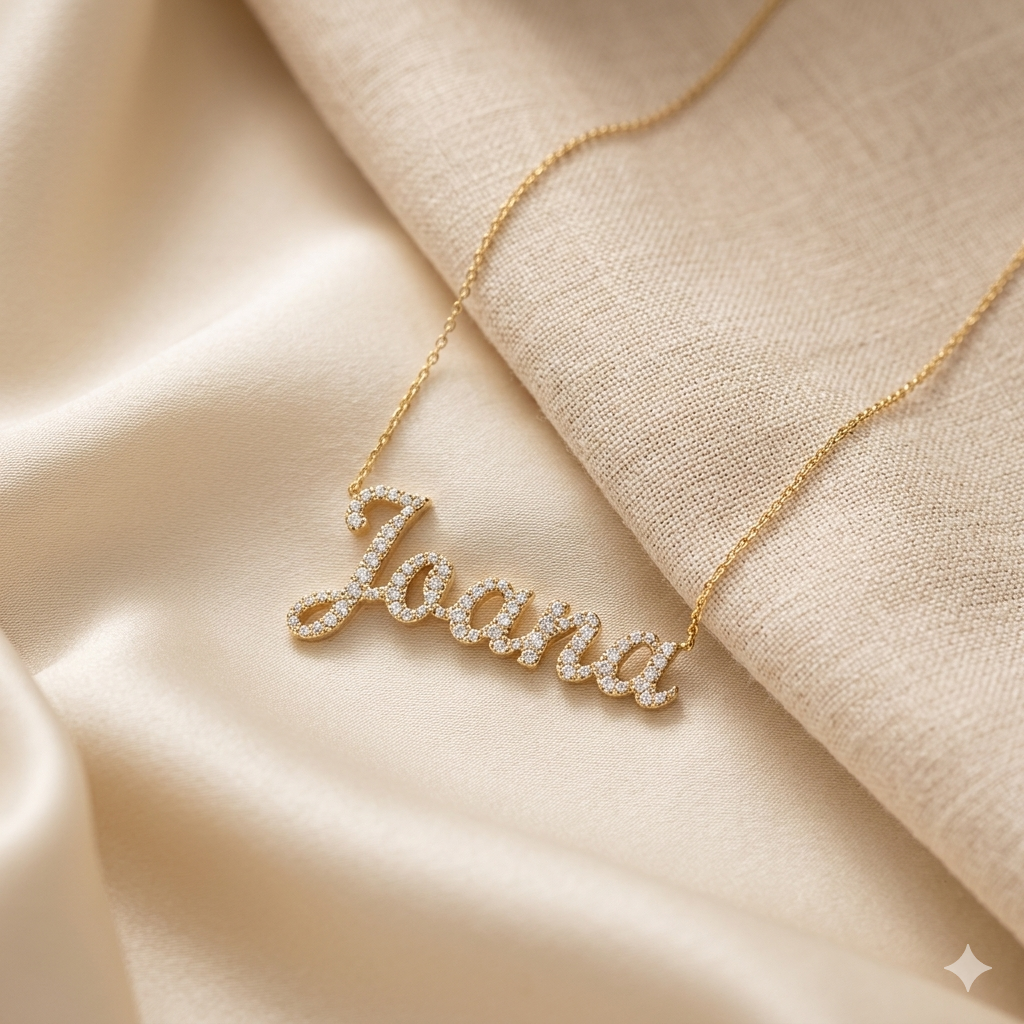 Gargantilha Nome em Ouro 18k com Diamantes e Corrente Cartier.