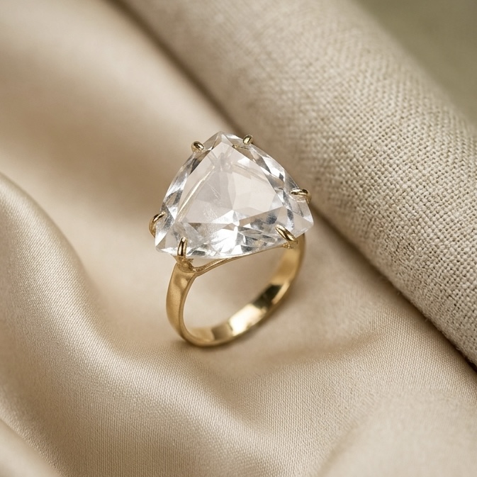 Anel em Ouro 18k com Topázio Branco 18 mm