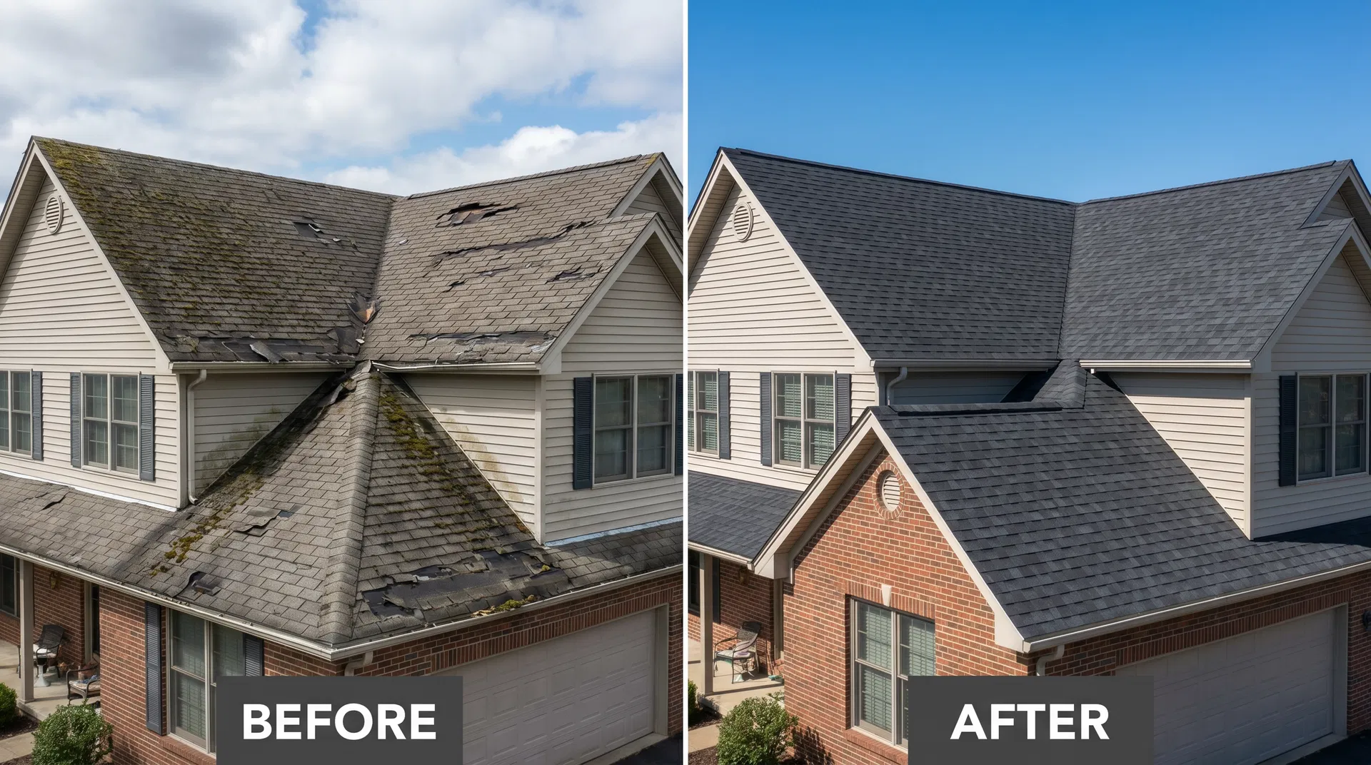 Roof Replacement Before and After