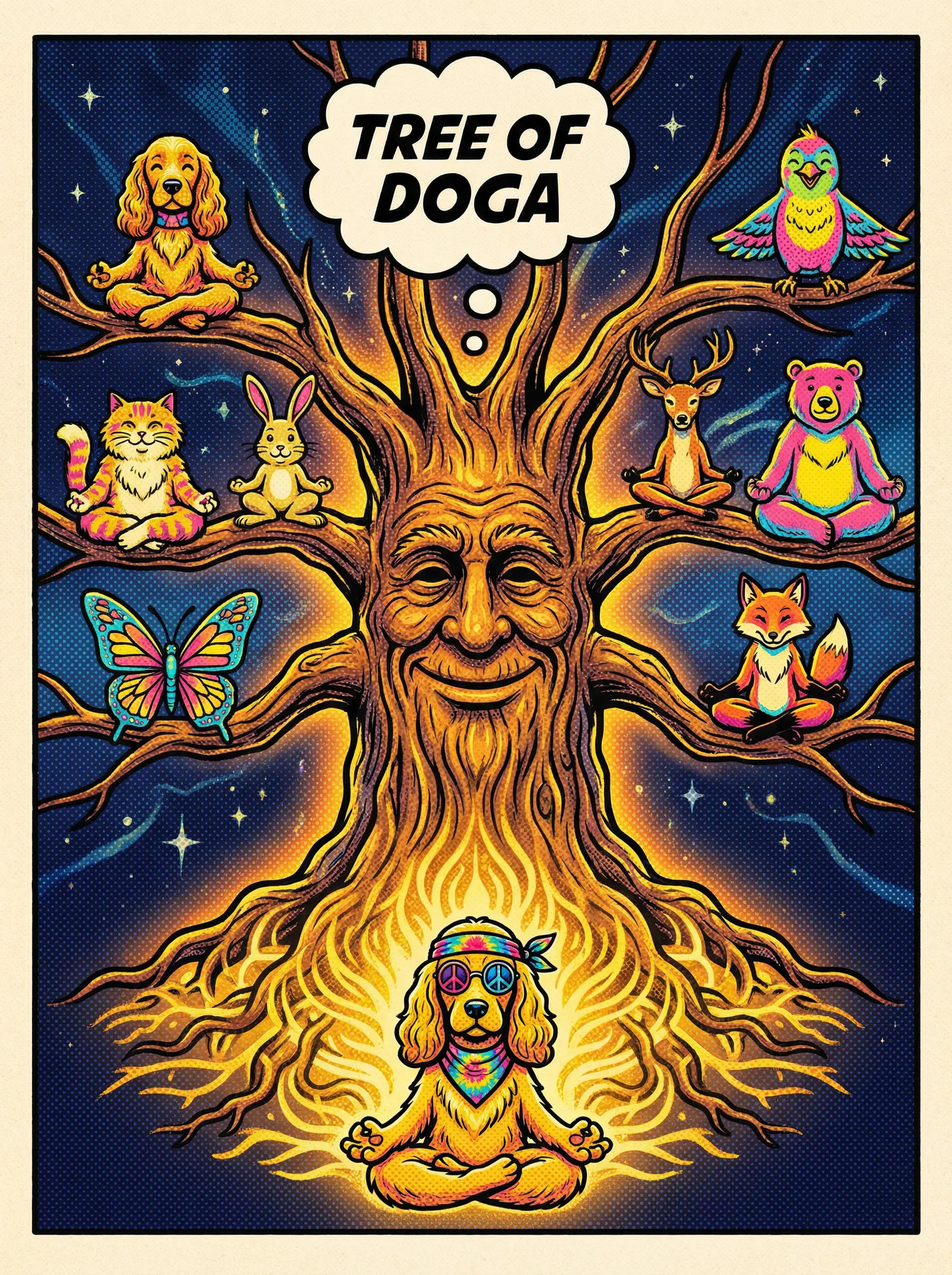 The Tree of Doga — all animals meditating in perfect peace