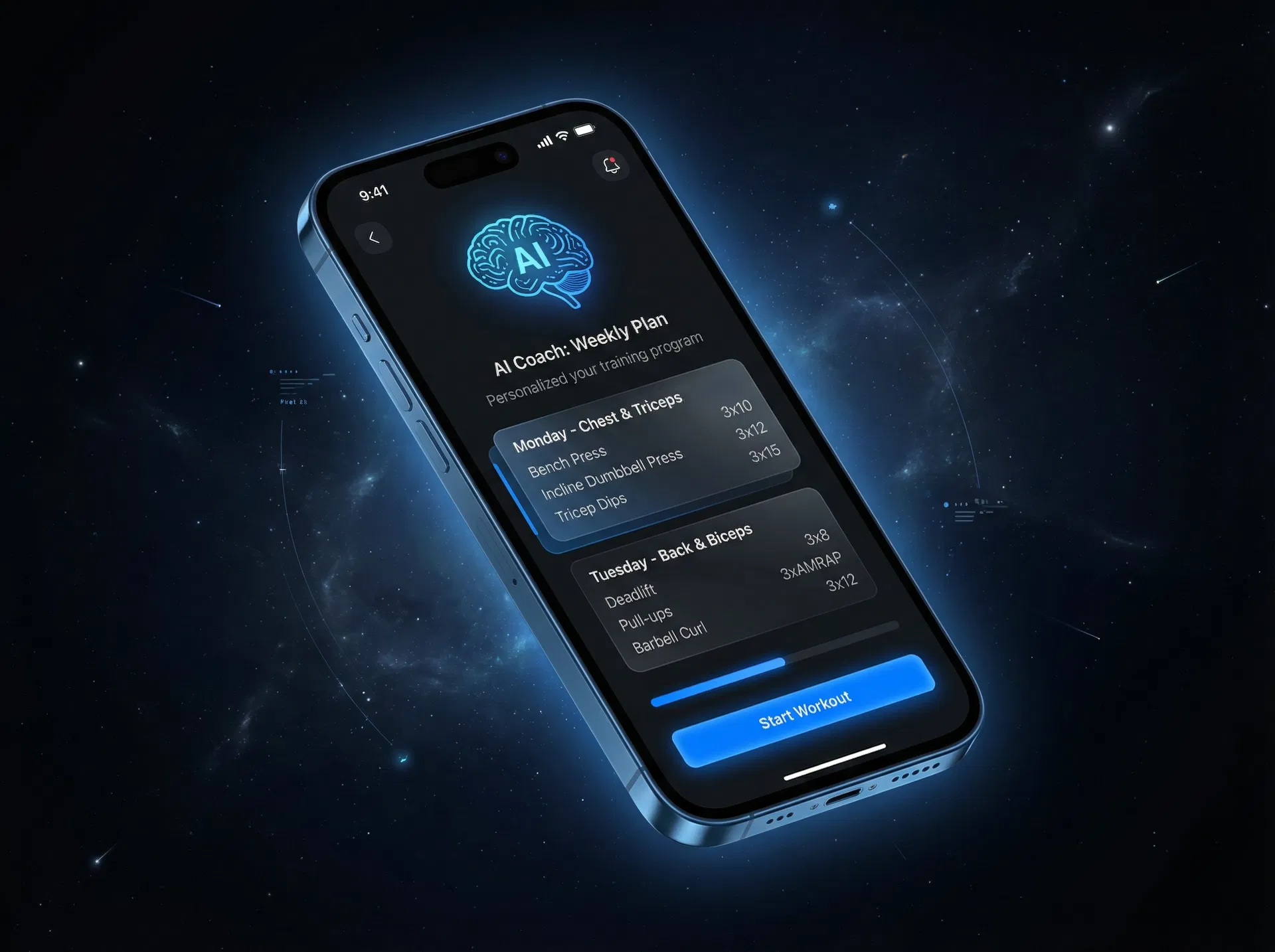 AI Coach weekly plan screen showing personalized training program