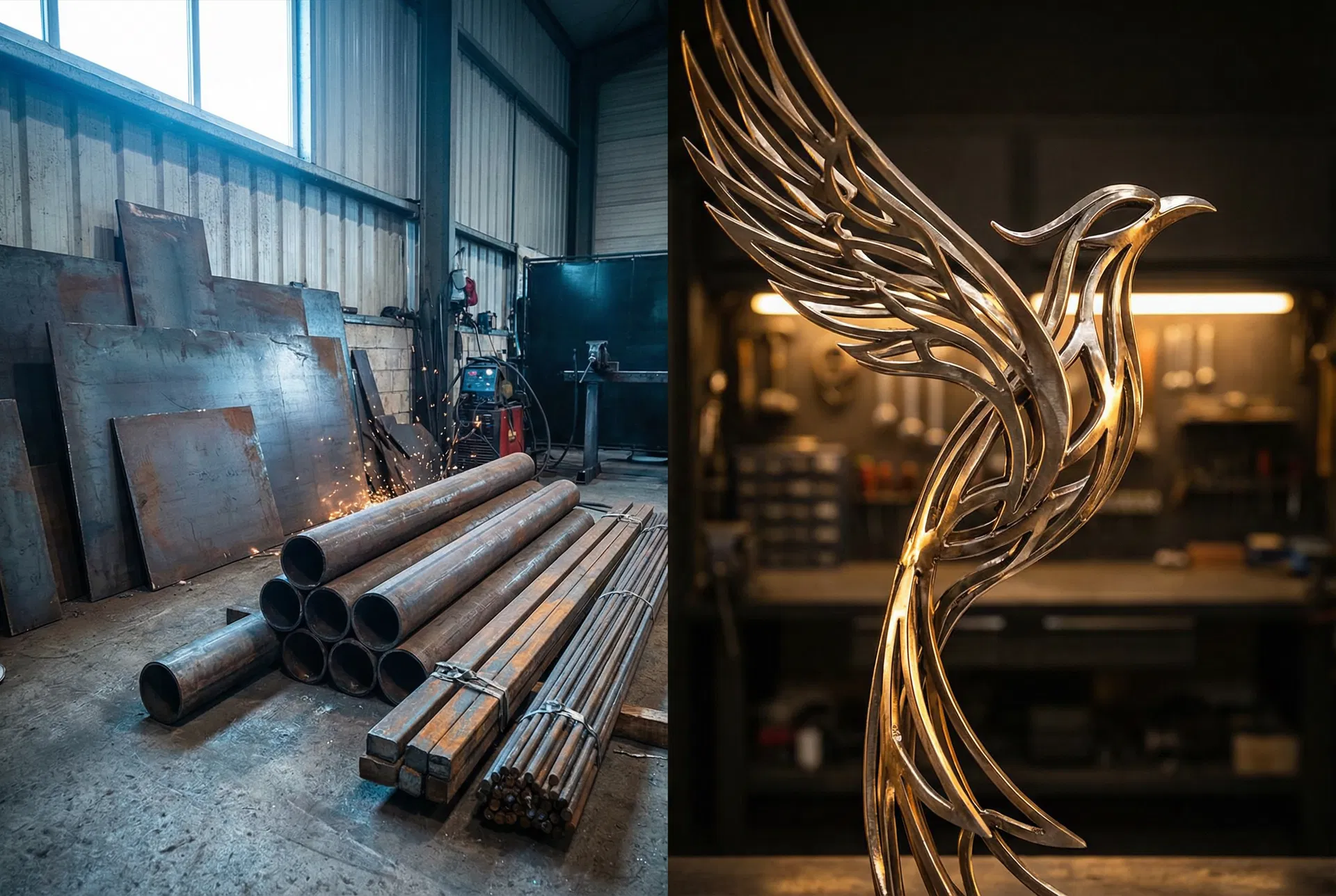 Raw materials transformed into art through welding