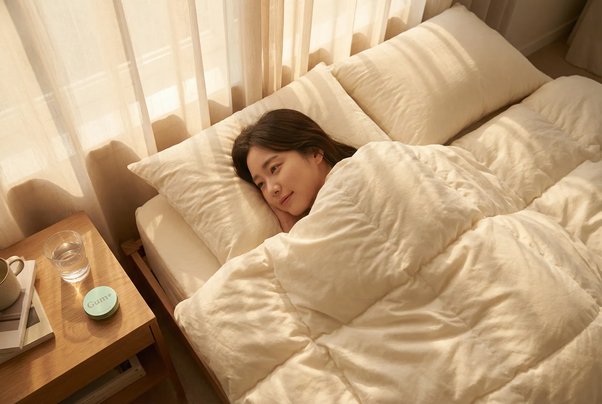 Person sleeping peacefully at night after quitting energy drinks