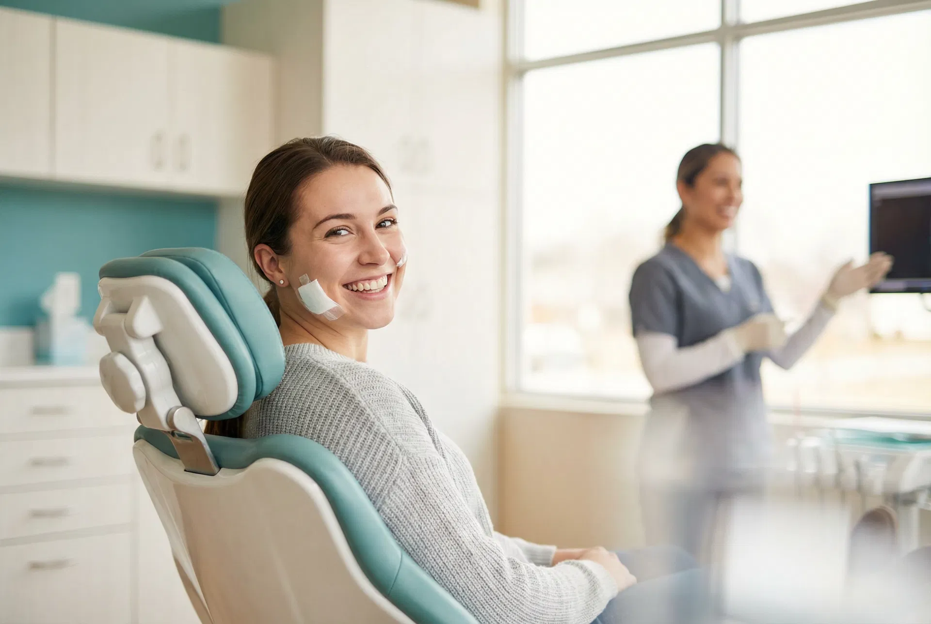 Smiling patient after successful wisdom teeth removal at Houston oral surgery clinic