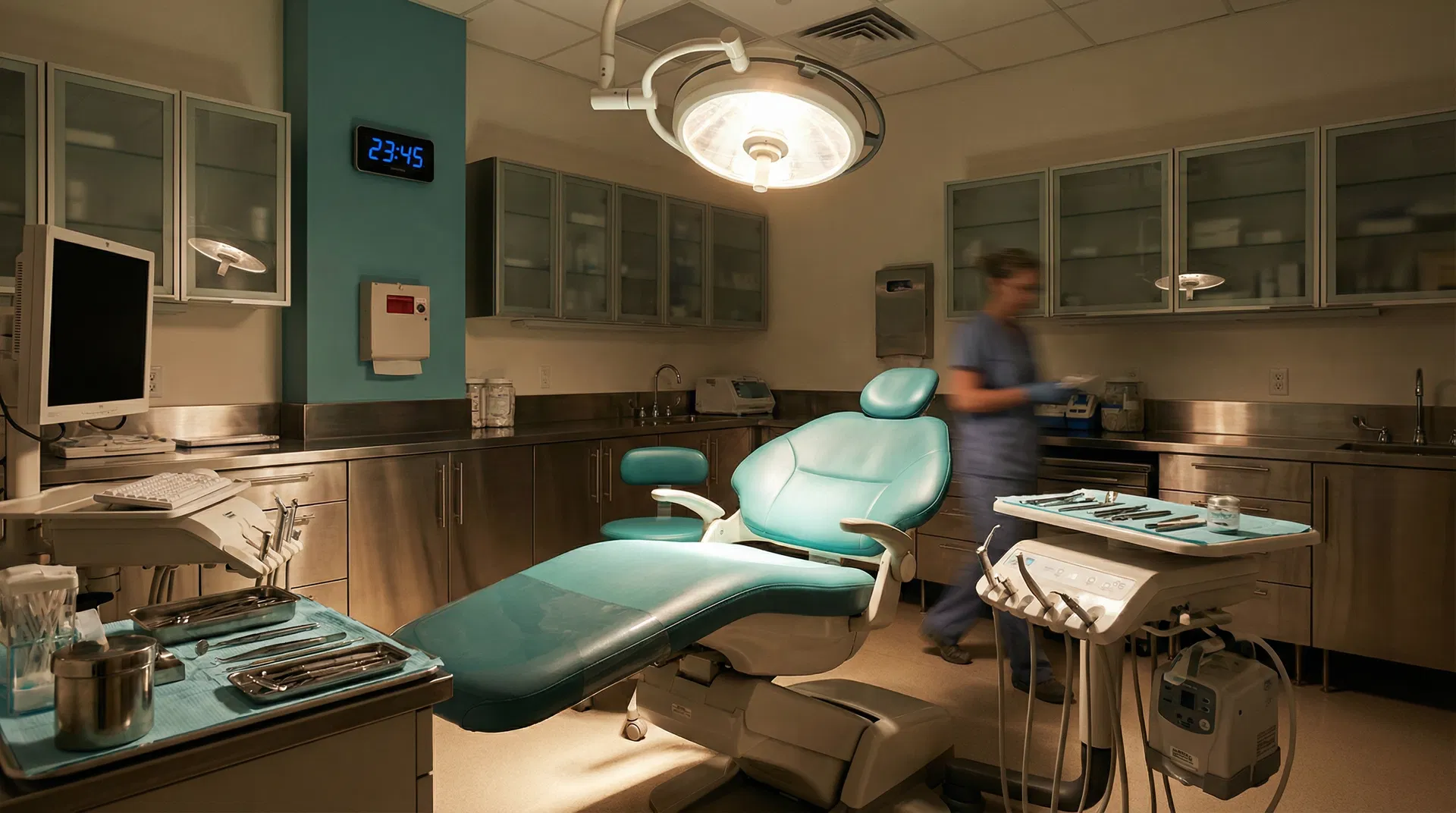 Emergency dental treatment room ready for urgent tooth extraction in Houston