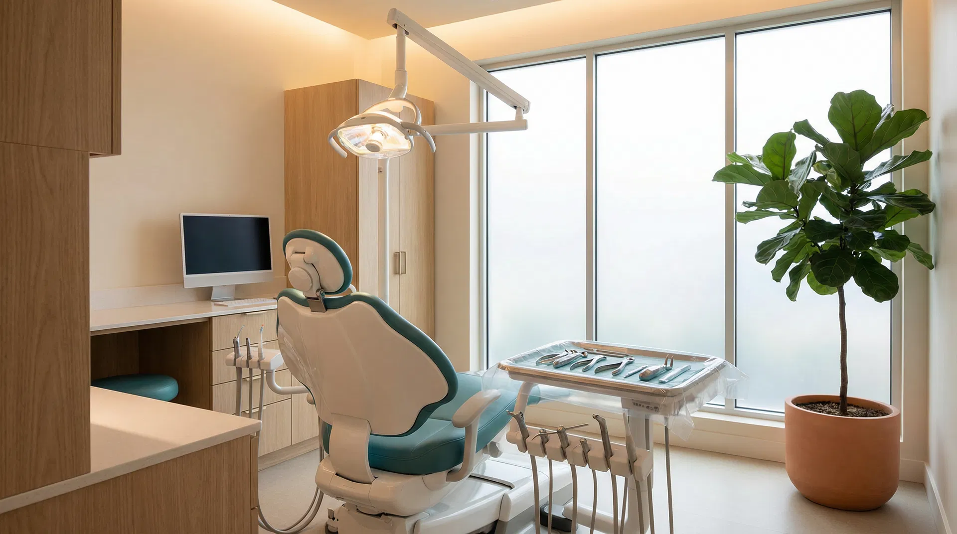 Modern oral surgery operatory prepared for wisdom teeth extraction in Houston