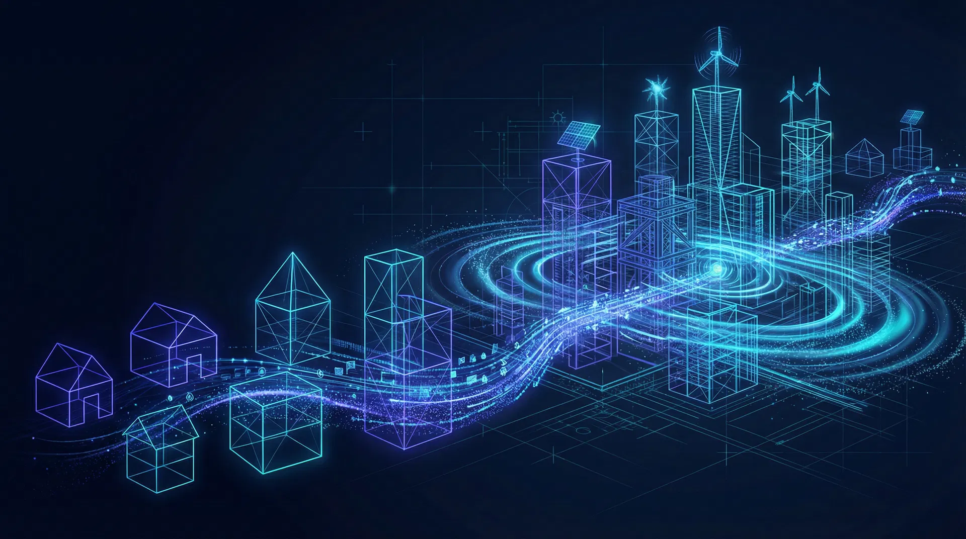 Abstracte visualisatie van energie en gebouwtechnologie