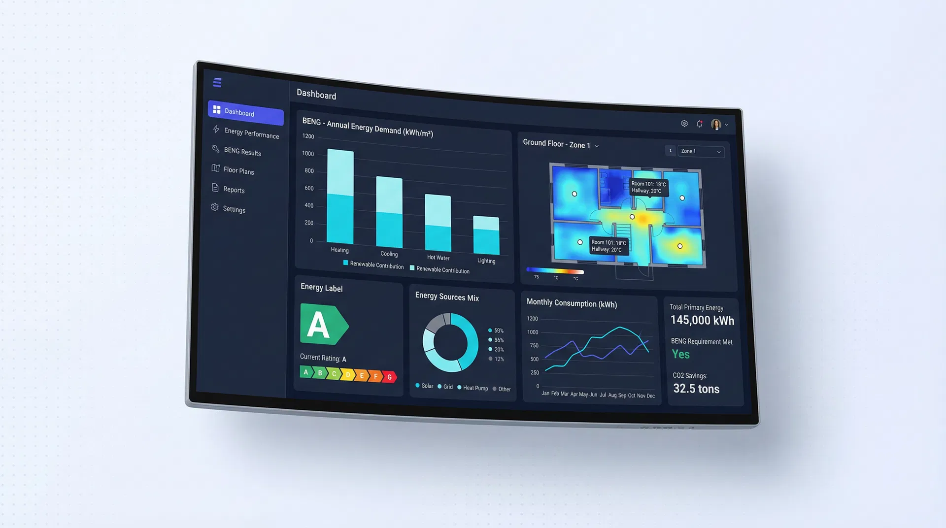 Brynt software dashboard met BENG-berekeningen en energielabels
