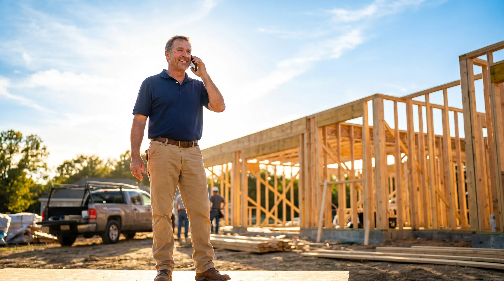Contractor on phone at jobsite