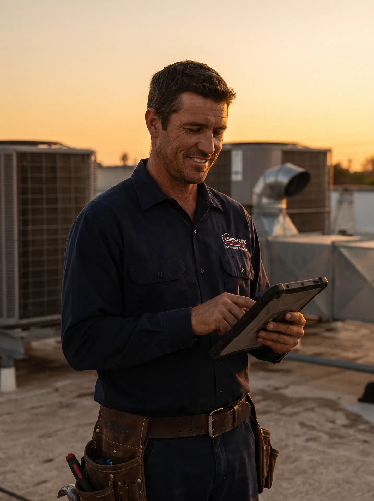 HVAC technician using TradeOS on a tablet