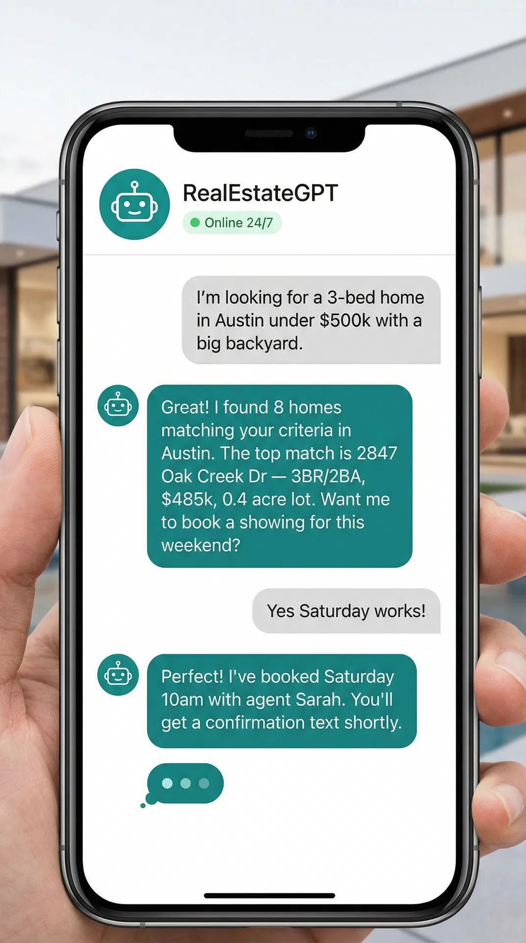AI chat qualifying a real estate lead on mobile