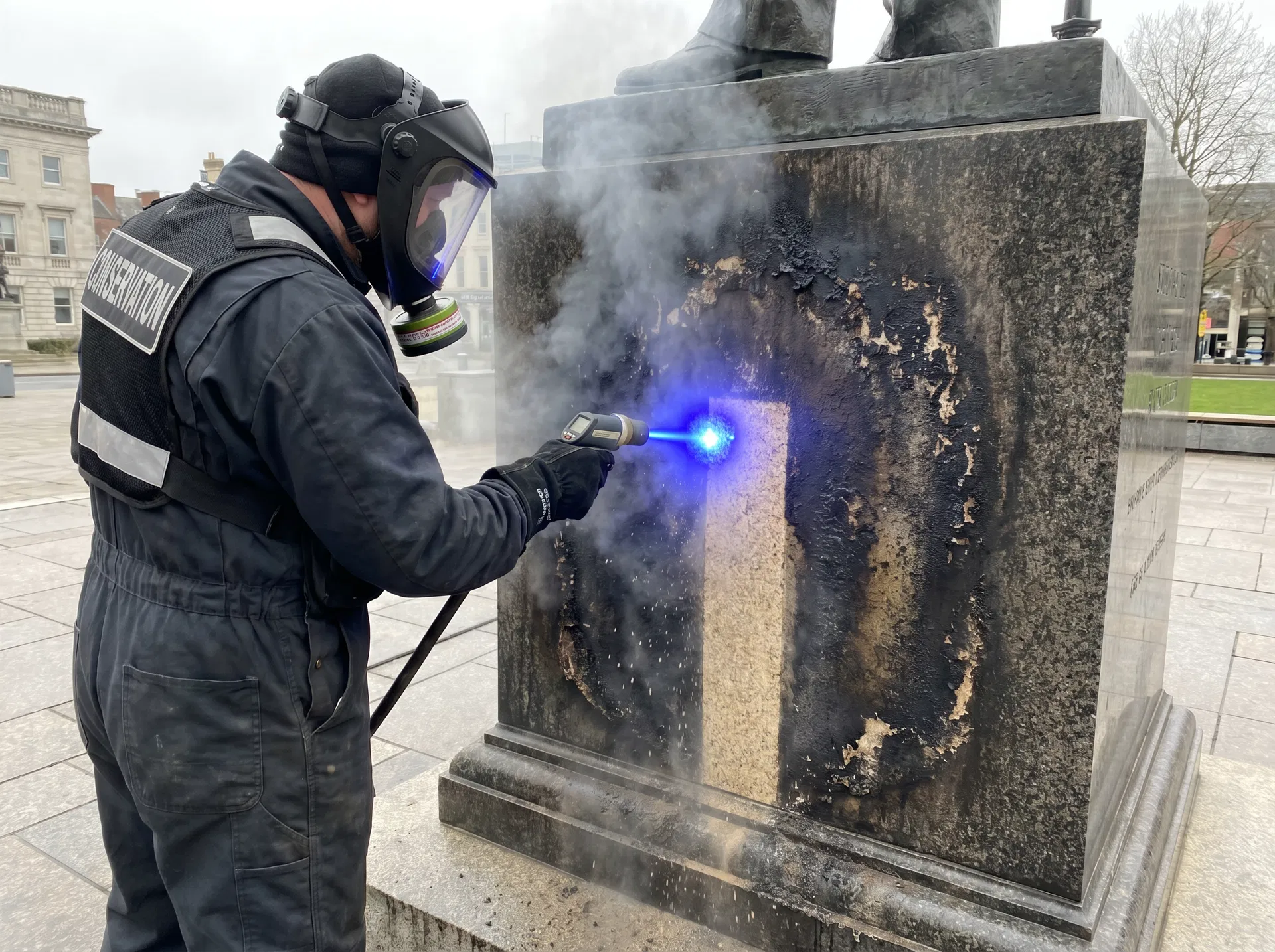During — laser beam vaporising pollution layer