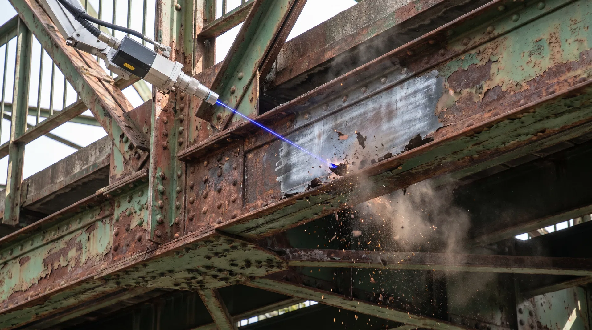 Steel Bridge Section — Rust & Paint Removal