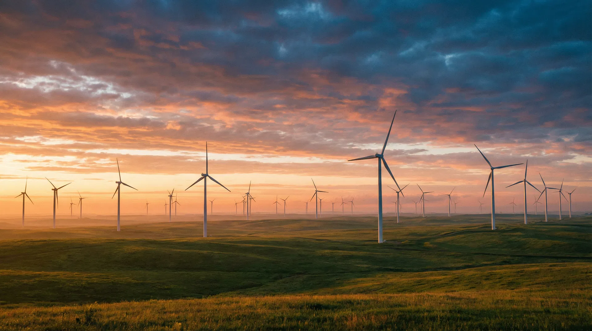Wind farm on Canadian prairies at dawn