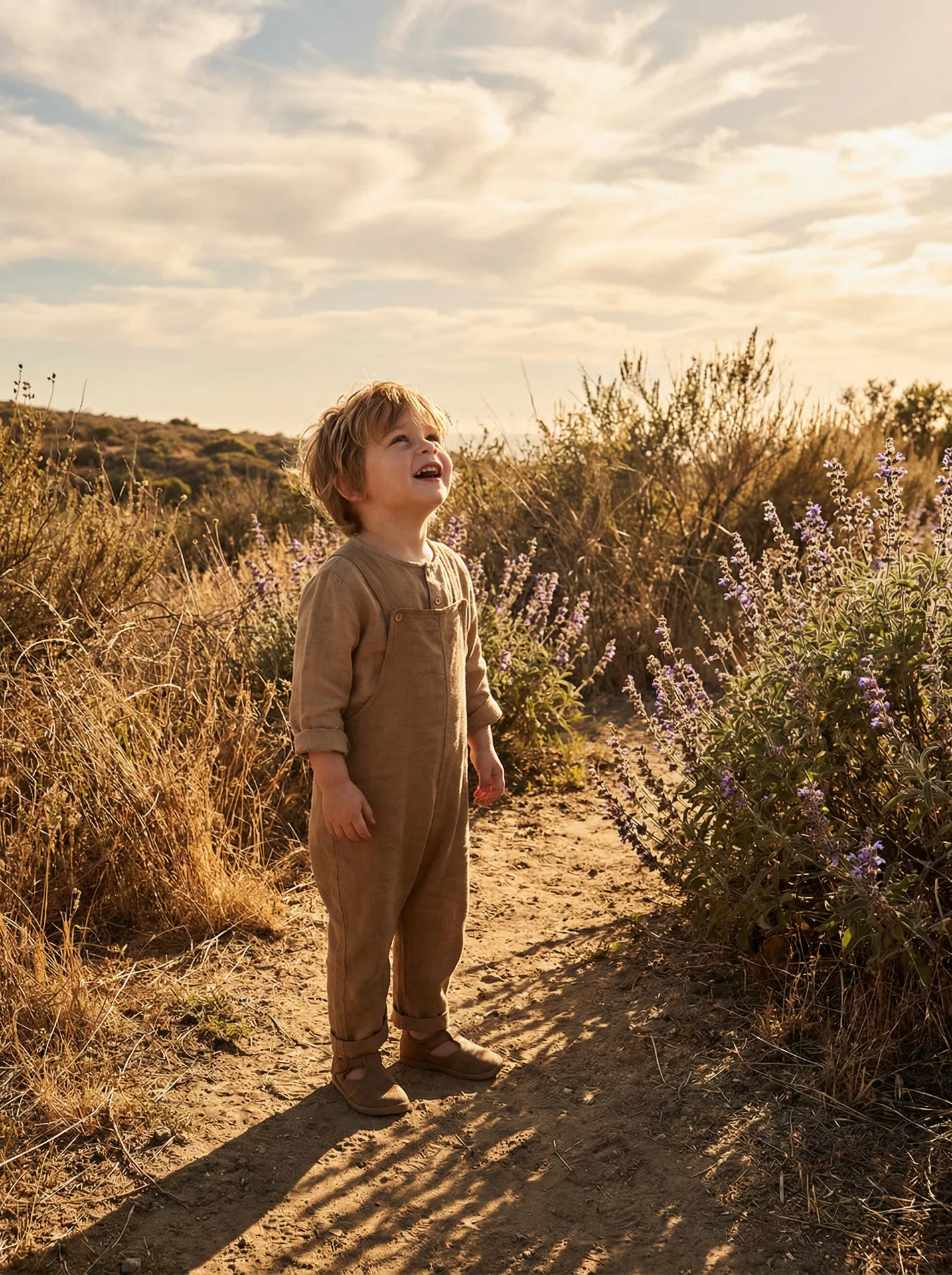 Child exploring nature by a forest stream