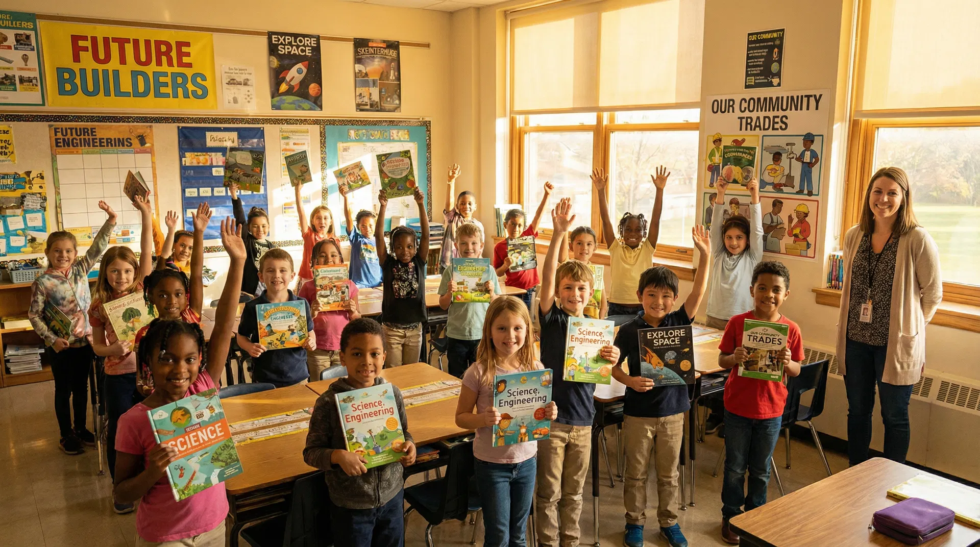 Students with STEM books