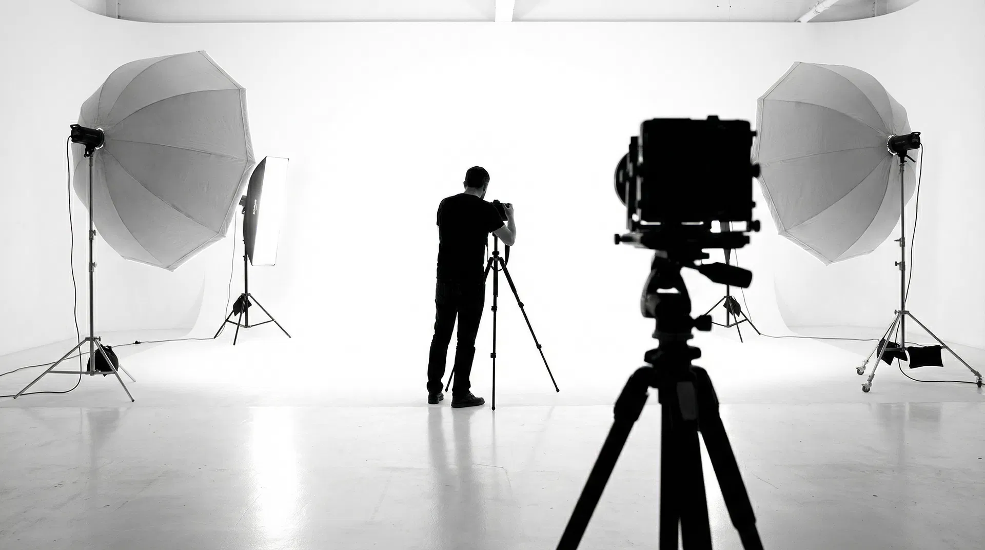 Photographer arranging studio light