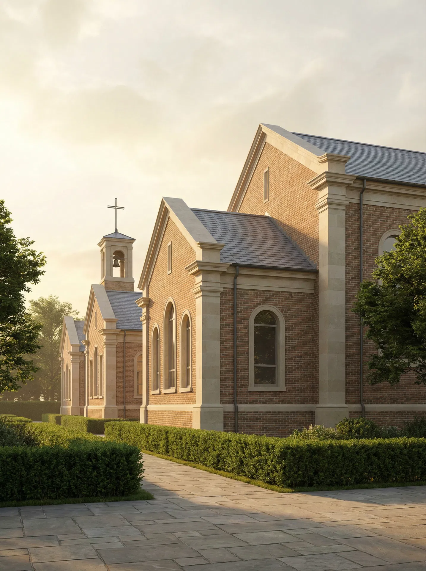 Dignified brick and stone church designed to scale