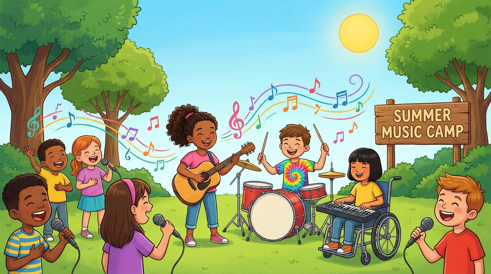 Summer Music Camp - Kids playing instruments