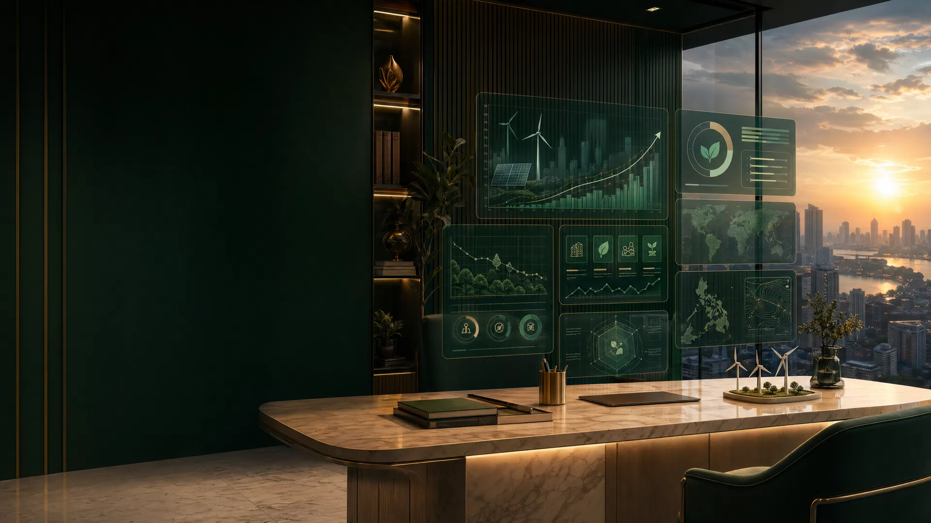 Green finance advisory studio with clean energy analytics