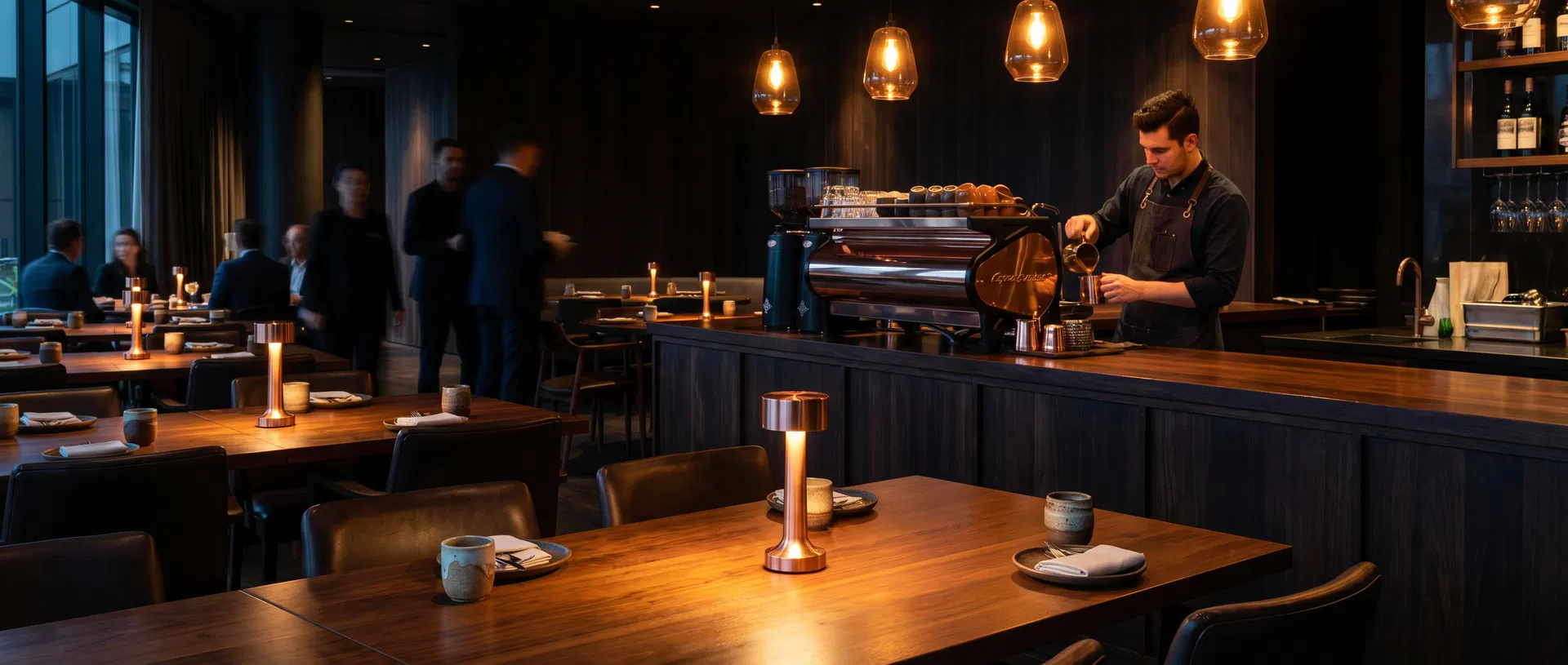 Premium restaurant interior with coffee service