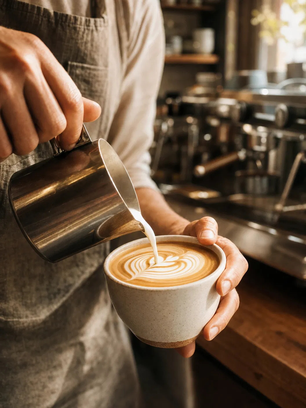 Barista pouring latte art