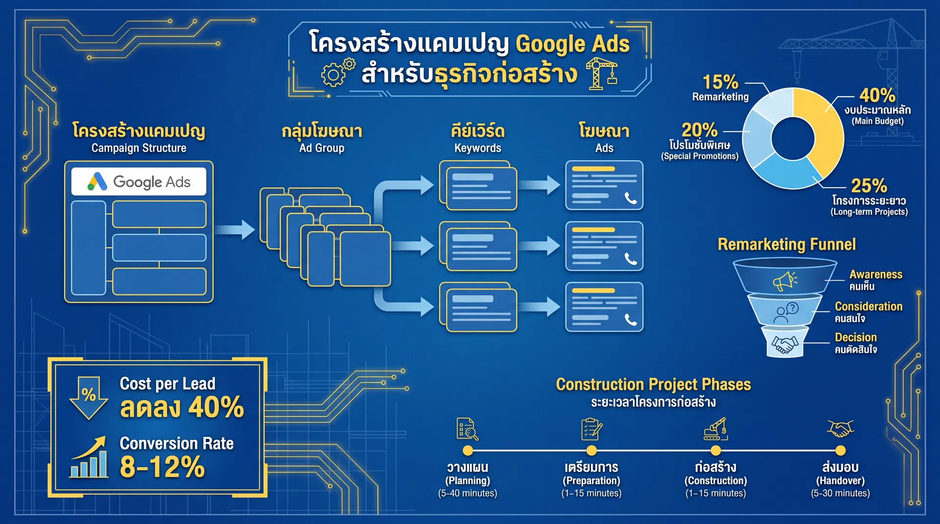 โครงสร้างแคมเปญ Google Ads สำหรับธุรกิจก่อสร้าง