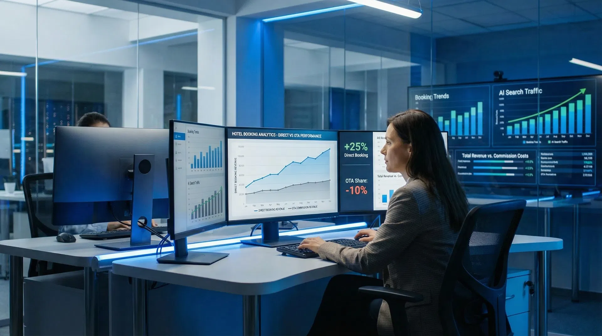 Dashboard วิเคราะห์ผลลัพธ์ AI Search Traffic และ Direct Booking โรงแรม