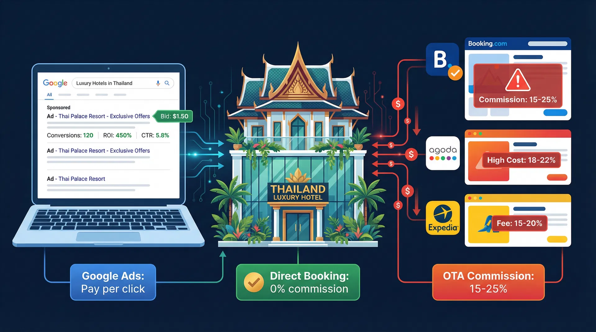 โรงแรมควรทำ Google Ads หรือ OTA ดีกว่ากัน เปรียบเทียบต้นทุนจริง