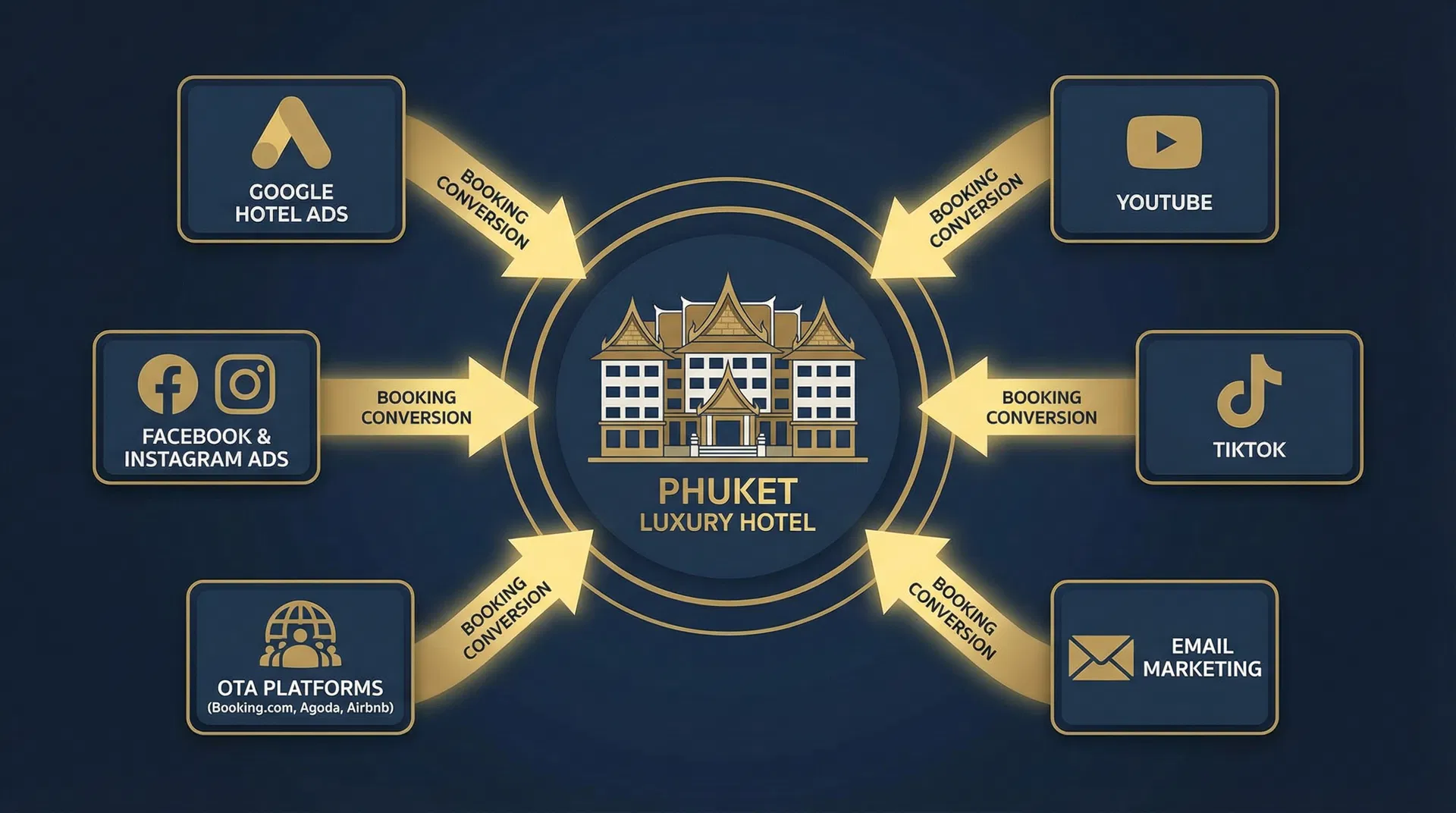 Digital Marketing channels สำหรับโรงแรมภูเก็ต Google Hotel Ads Facebook Instagram OTA