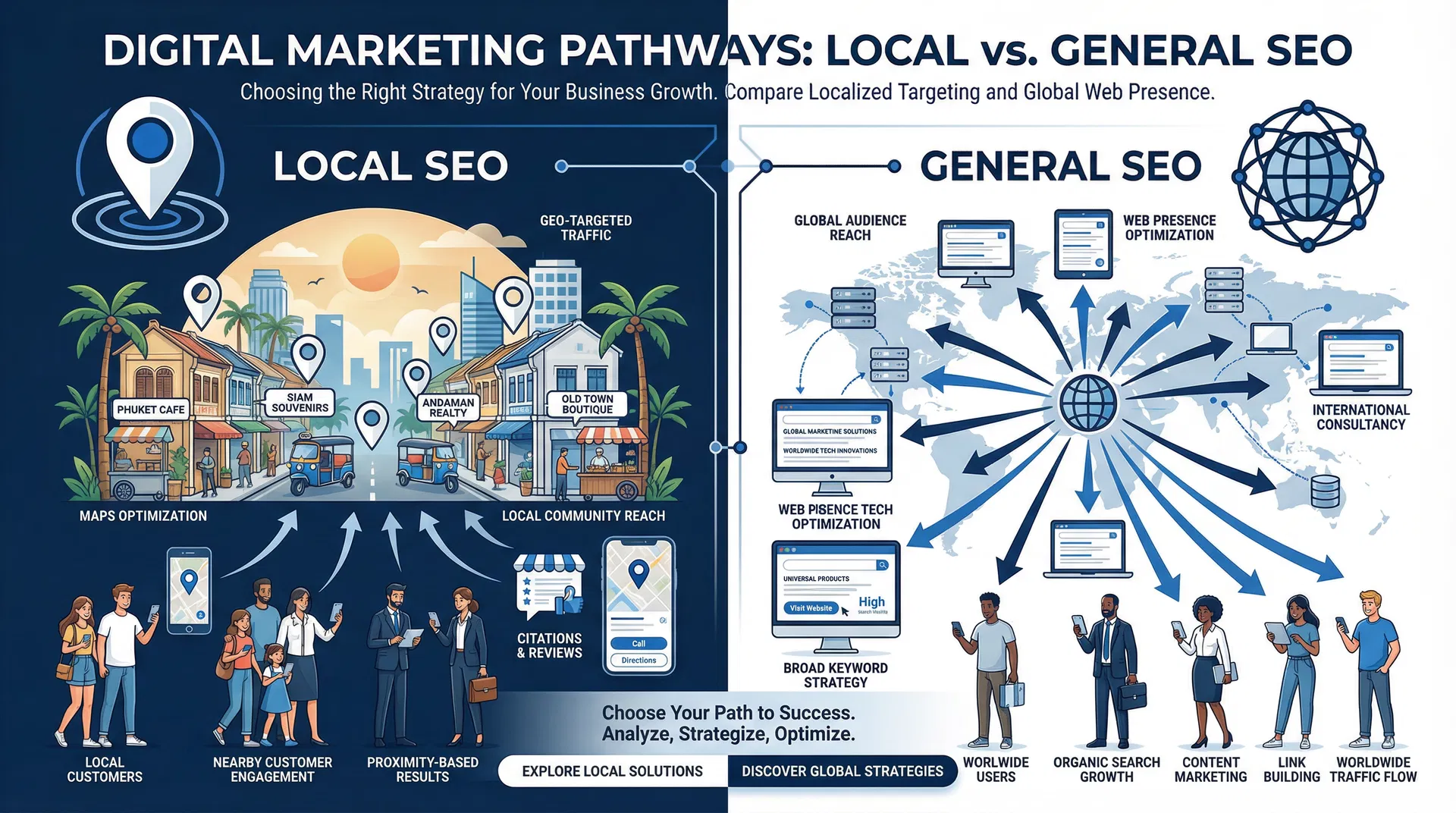 Local SEO vs SEO ทั่วไป เปรียบเทียบกลยุทธ์ SEO สำหรับธุรกิจภูเก็ต โดย 99 Ads Agency
