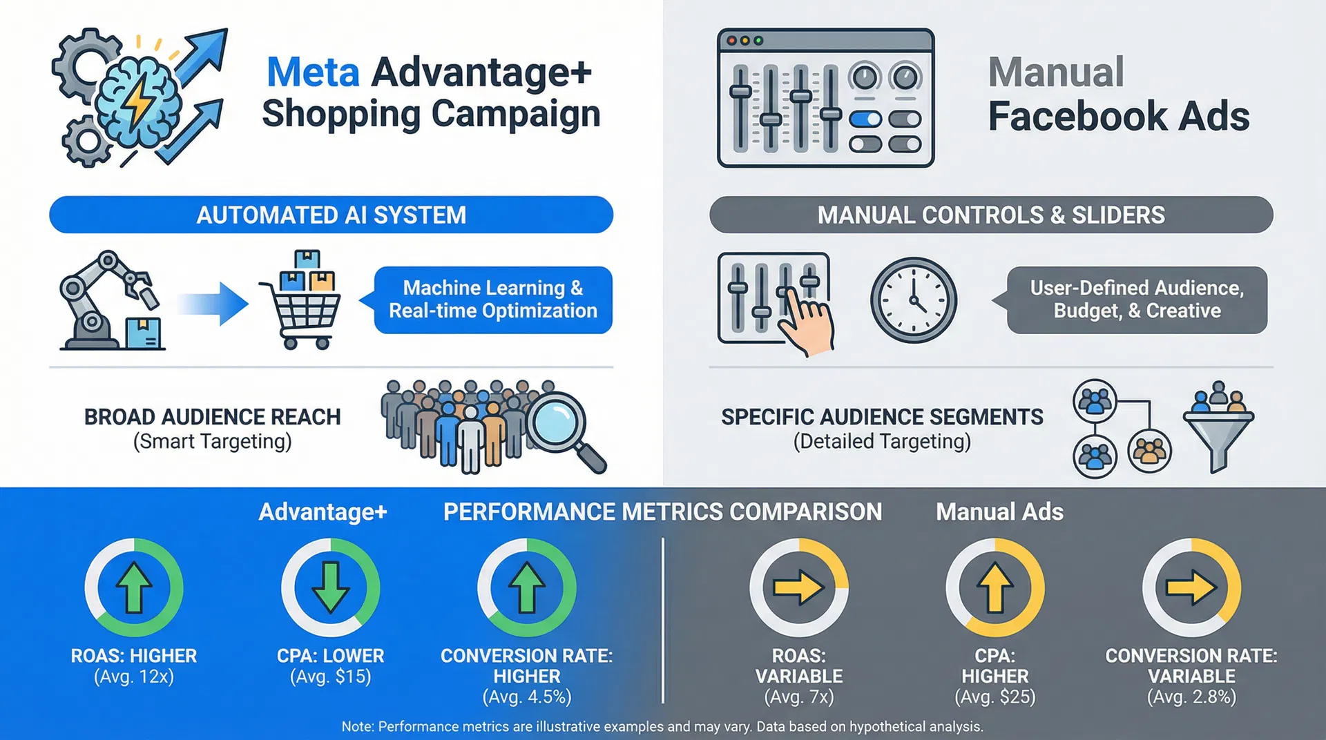 เปรียบเทียบ Meta Advantage+ Shopping Campaign กับ Manual Facebook Ads