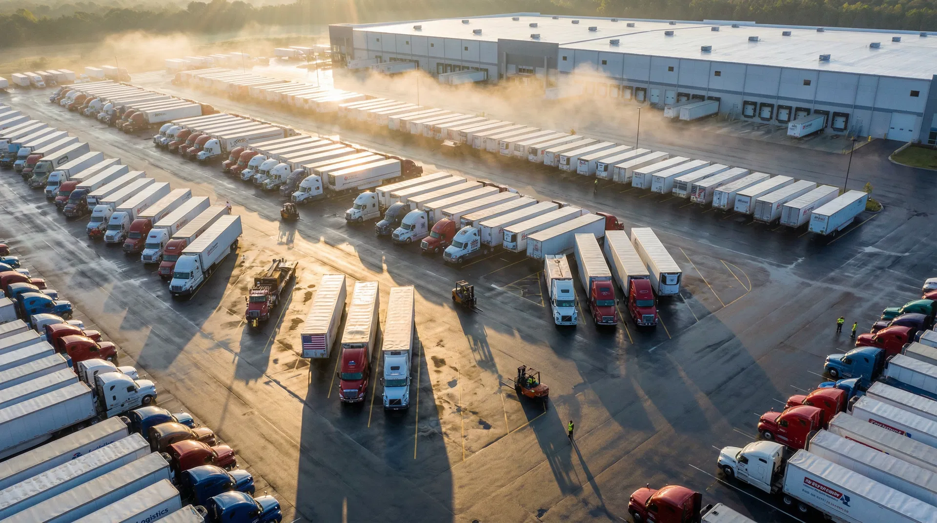 Commercial fleet yard at dawn