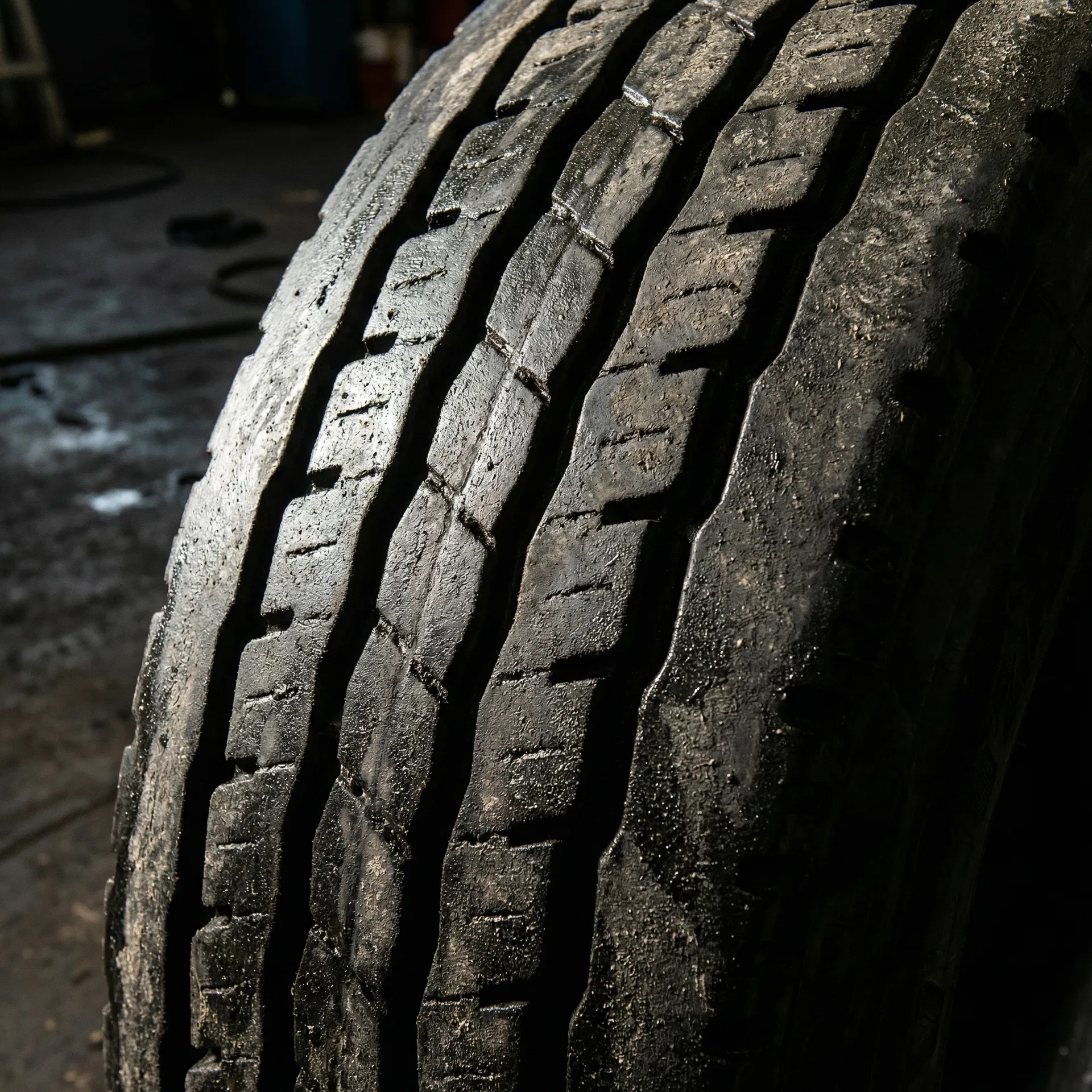 Commercial truck tire close-up