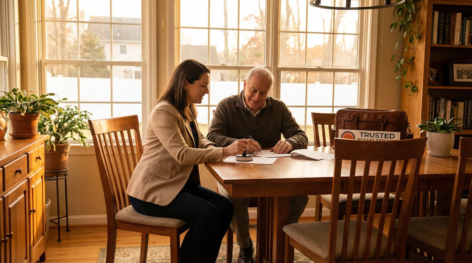 Mobile notary visiting a client at home