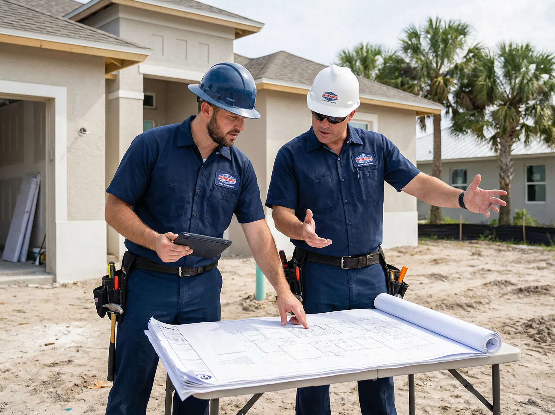 Reliance Air Services team reviewing plans