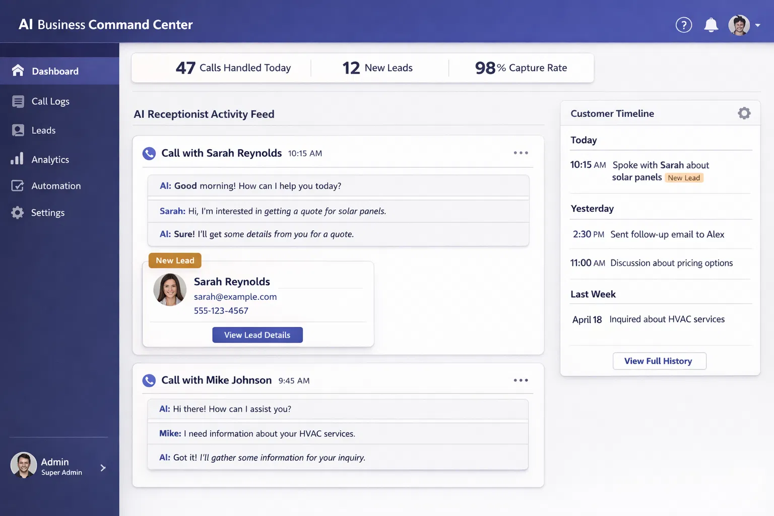 EdgyDash Command Center — customer interactions, conversation intelligence, and operational insights
