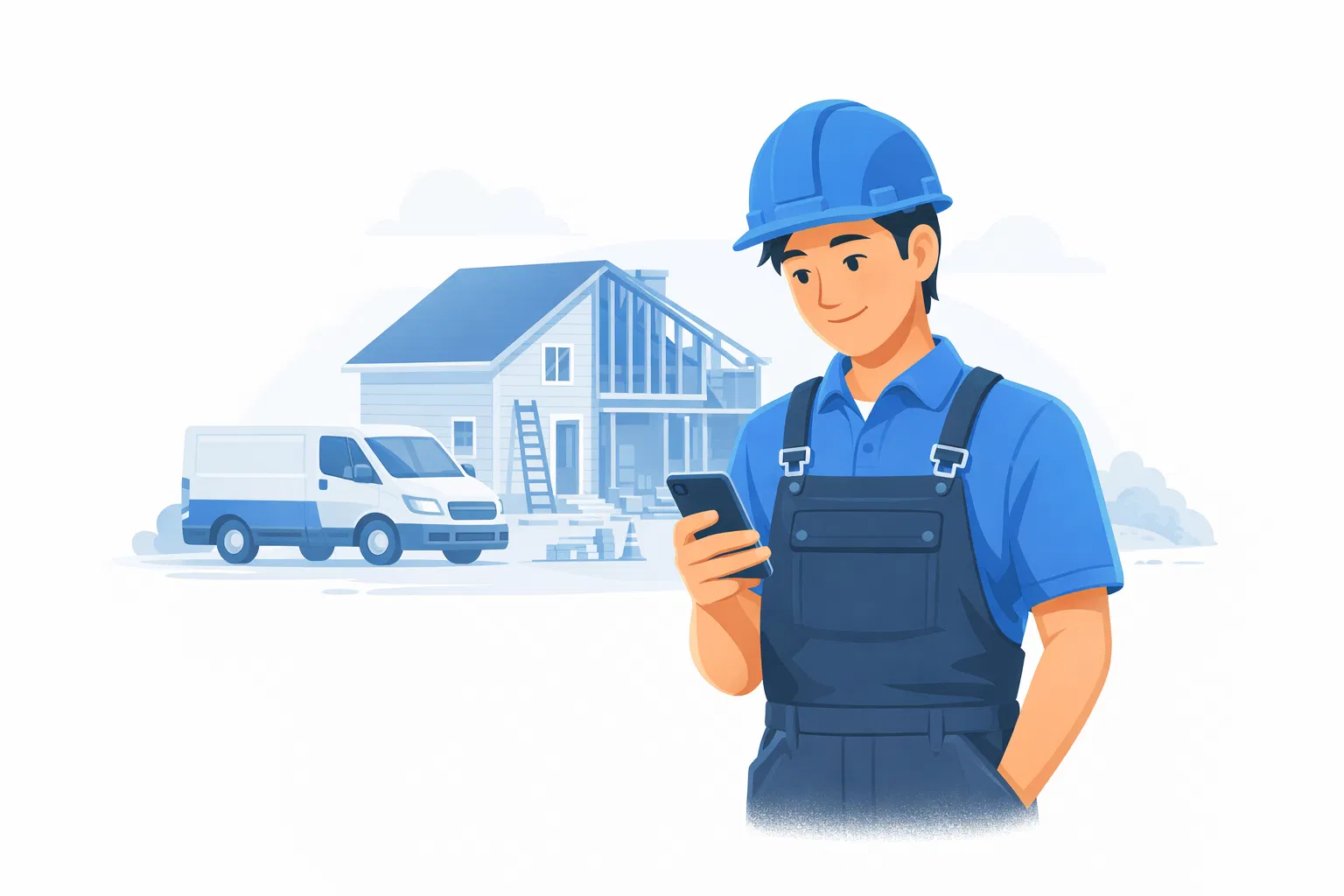 Contractor on a job site checking phone