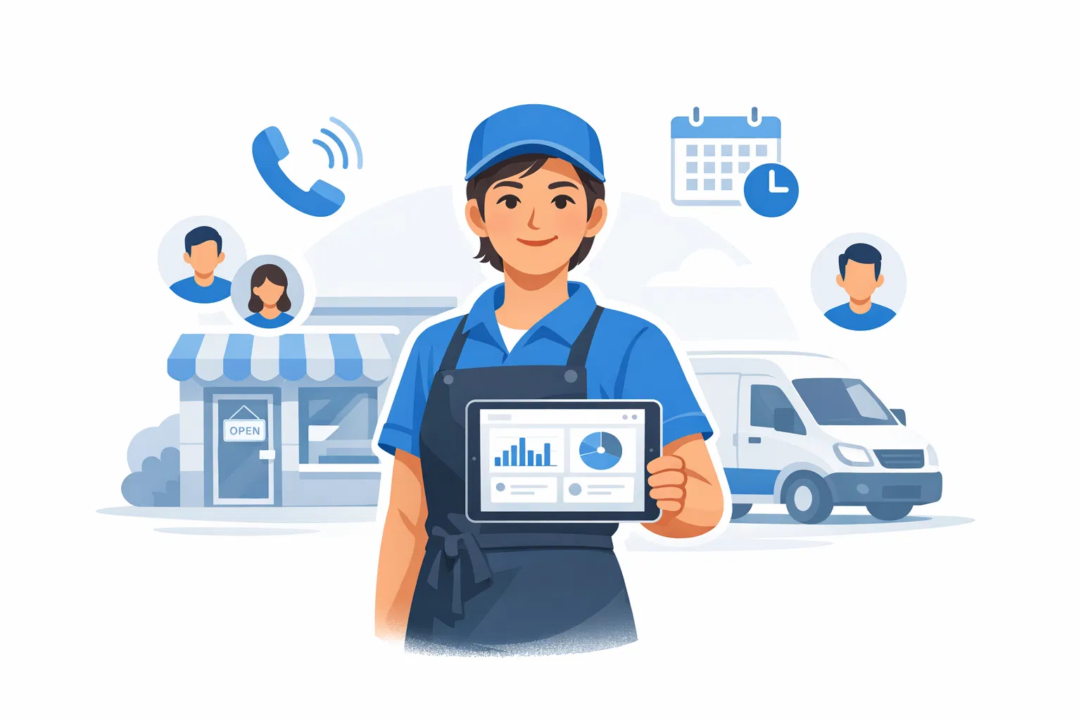 Busy owner-operator managing business operations