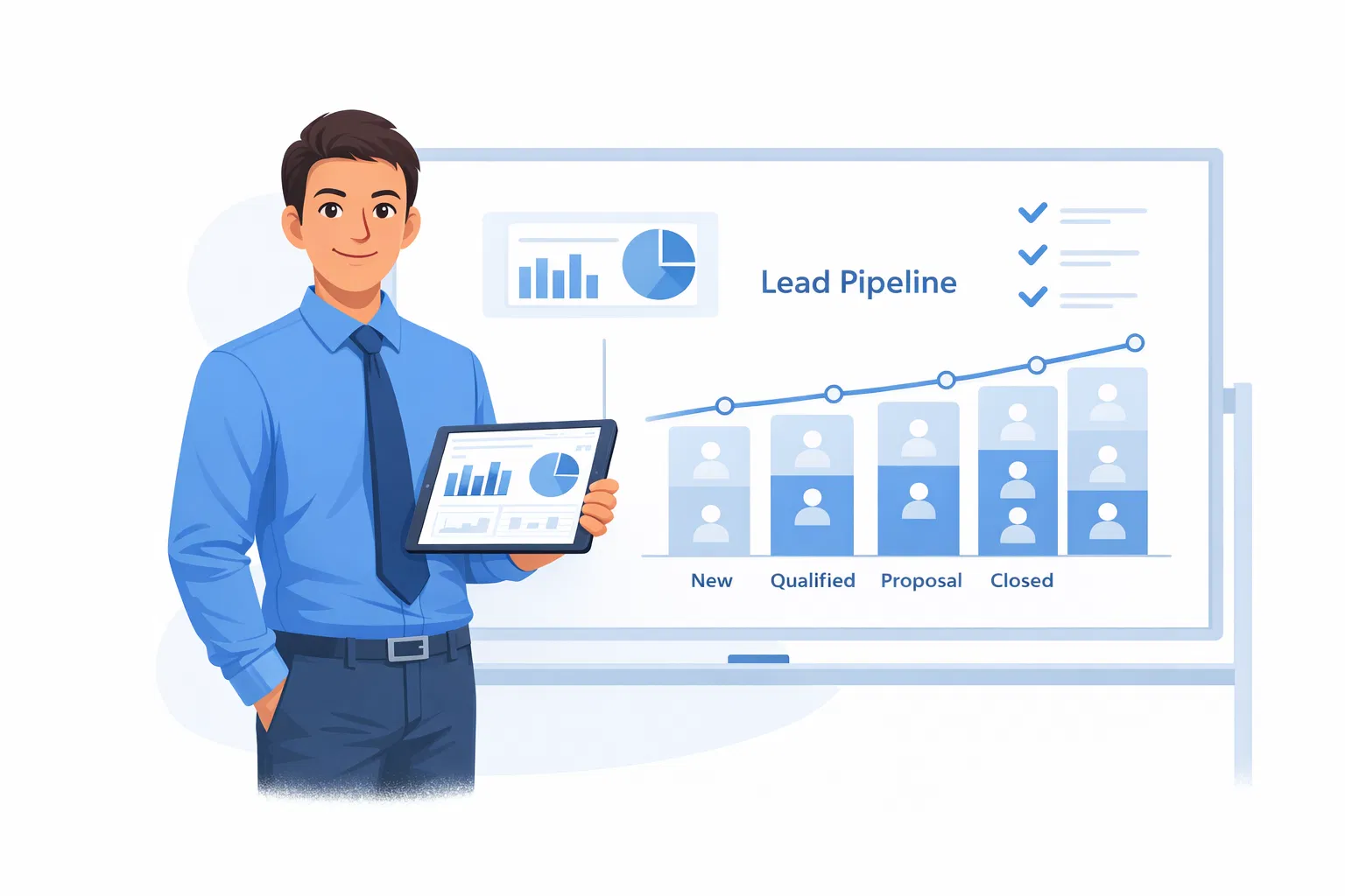 Sales manager reviewing leads and team performance