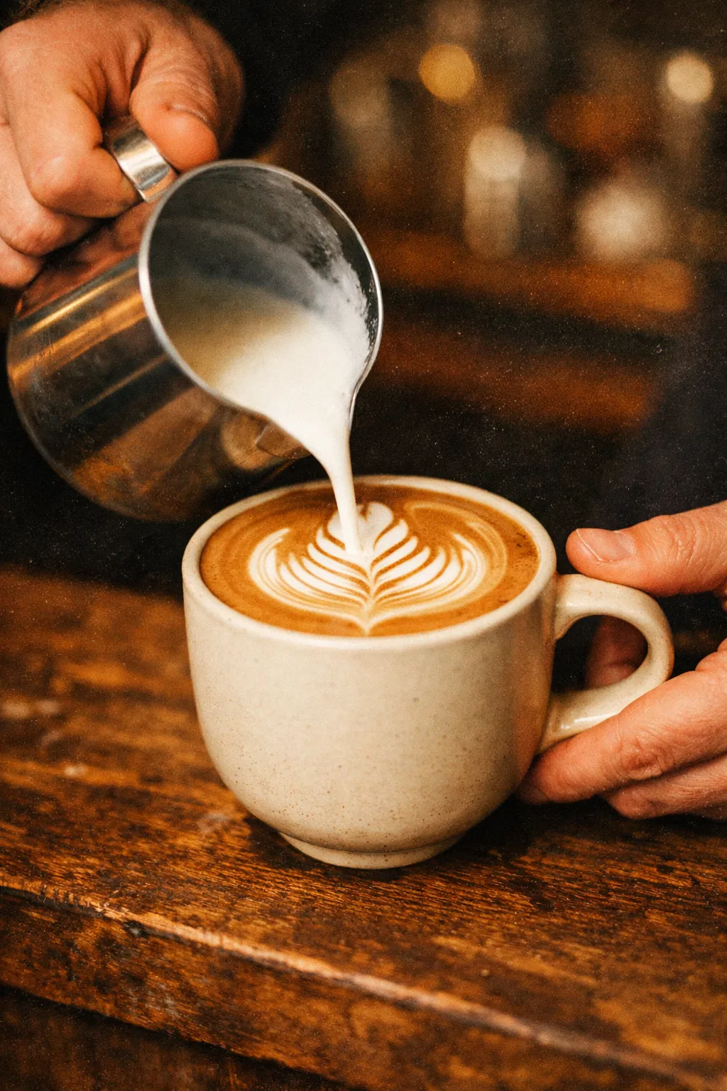 Barista pouring latte art