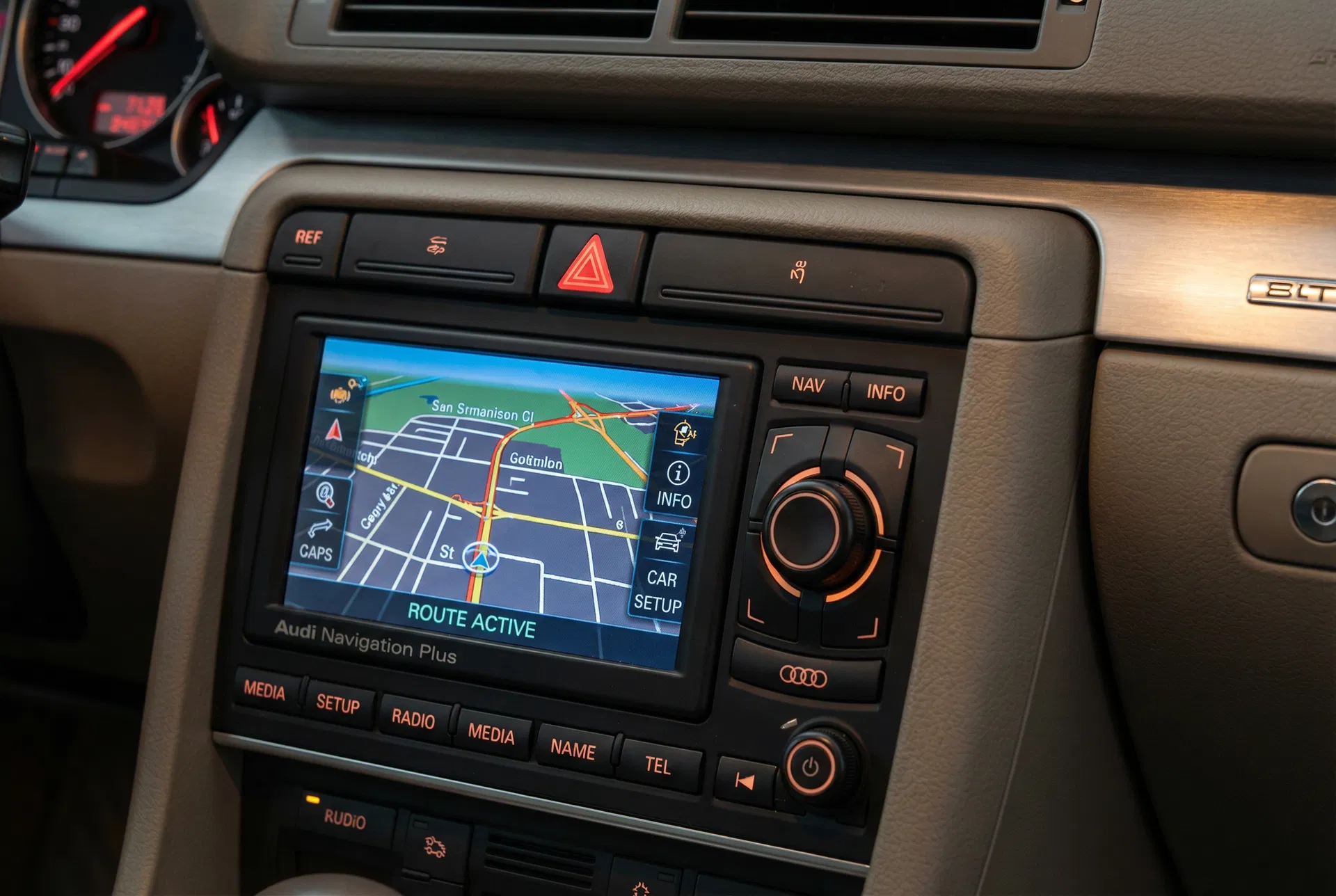 Audi RNS-E Navigation Plus installed in an Audi A4 dashboard