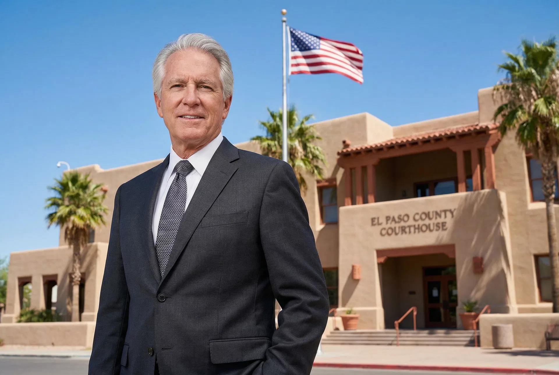 Criminal defense lawyer El Paso Texas standing in front of El Paso County Courthouse