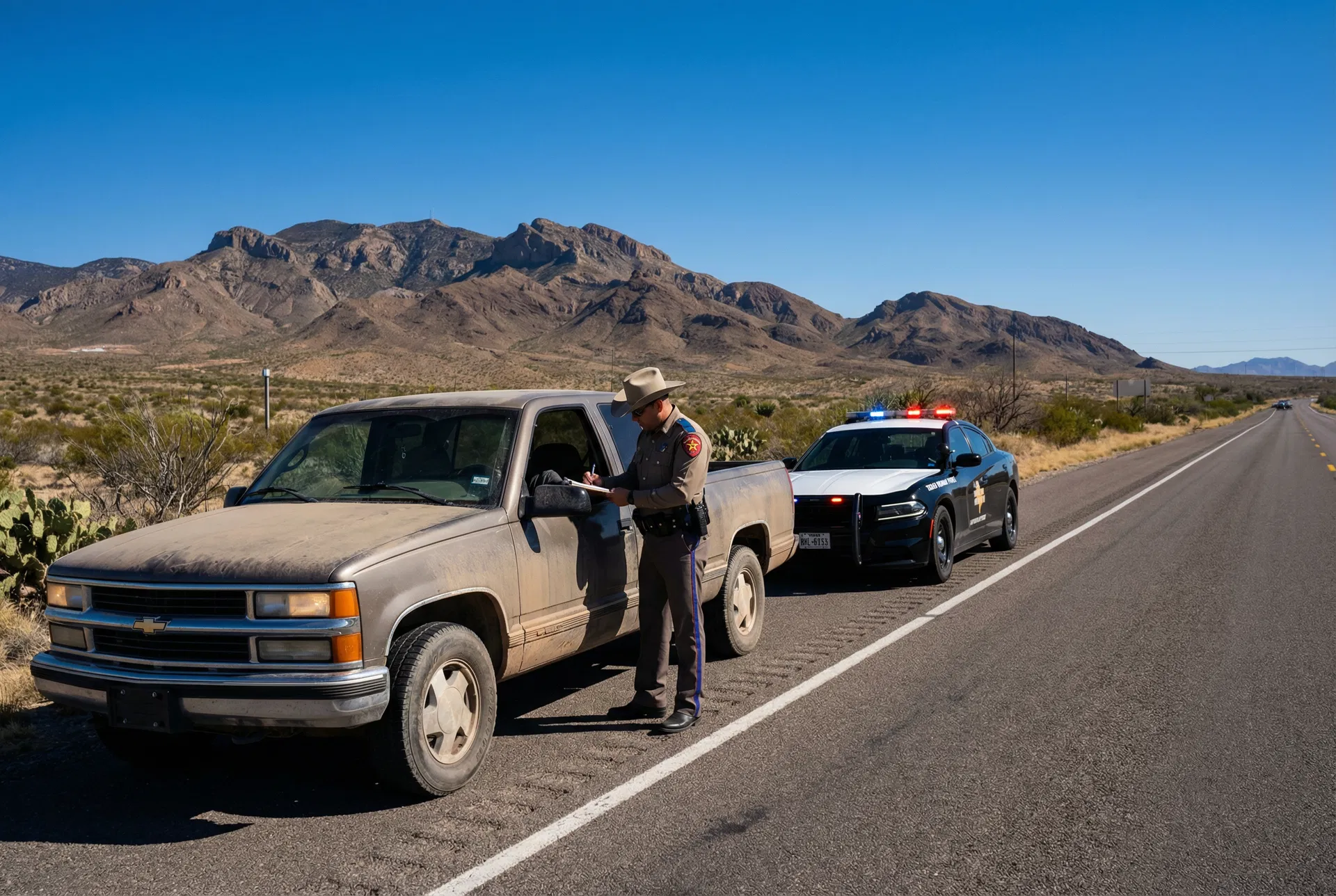 Traffic ticket lawyer El Paso Texas — state trooper writing ticket at El Paso highway stop