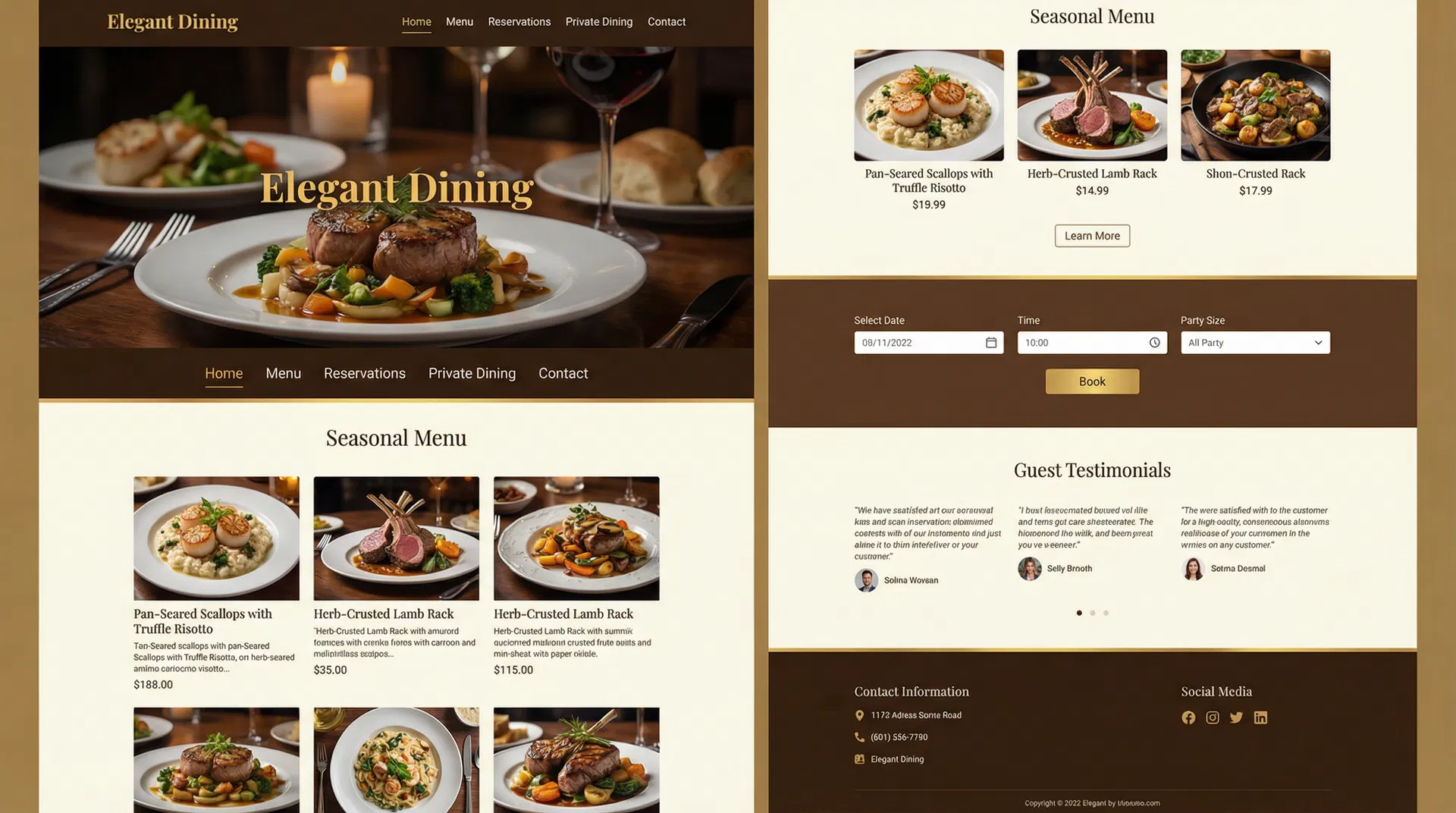Restaurant website example