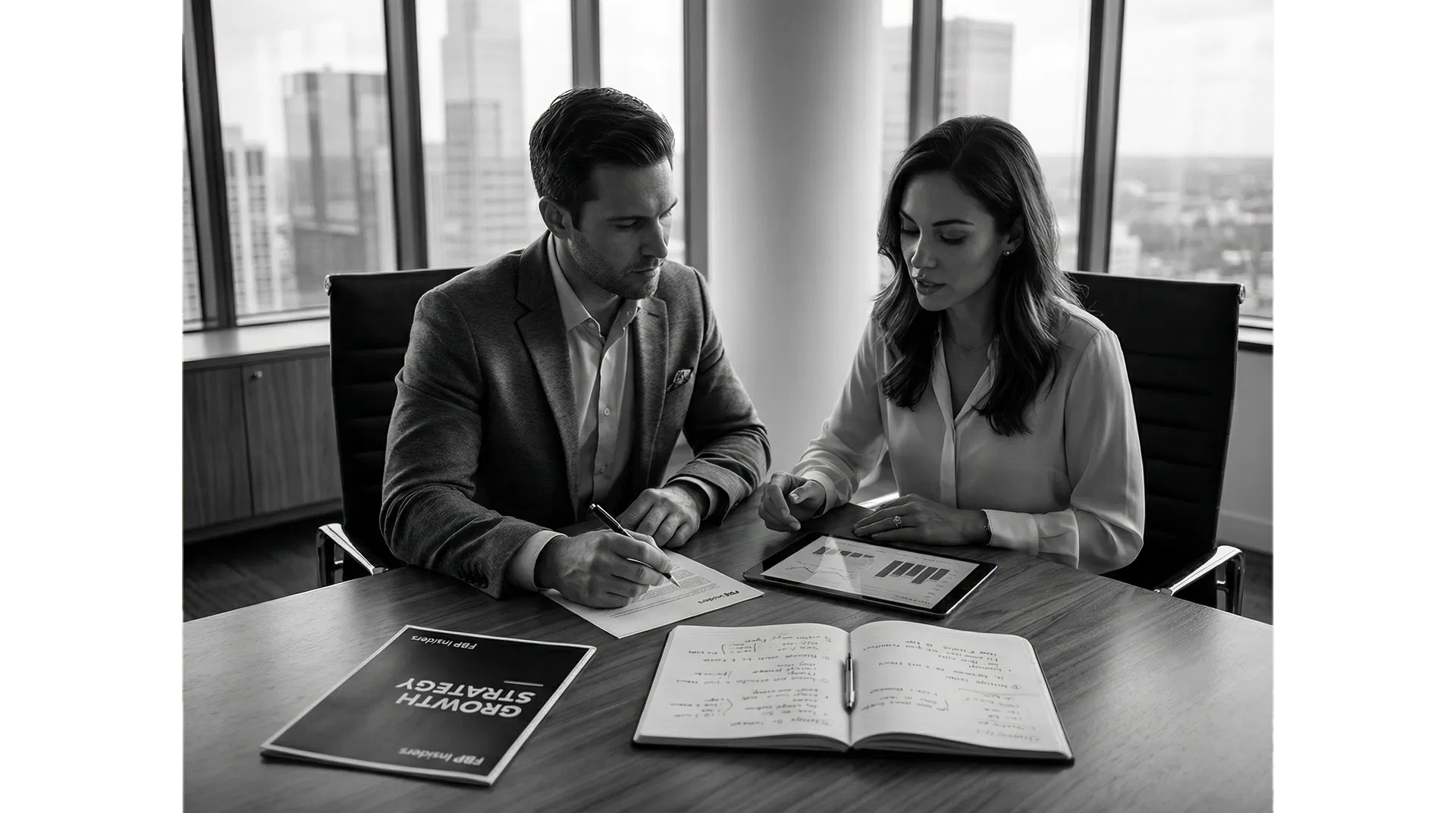 Fitness business operators reviewing strategy